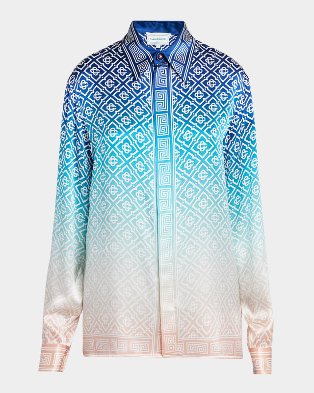Ombre Monogram Silk Button-Down Shirt